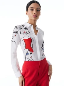 ALICE + OLIVIA A+O X BLAIR Z WILLA PLACKET TOP S NWOT - Picture 1 of 8