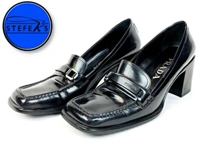 Prada - Scarpe donna taglia US 9,5 - pelle nera - tacco a blocco - E82125C - Foto 1 di 9