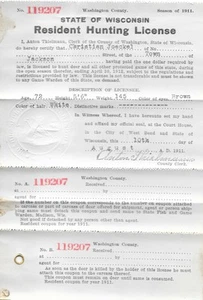 1911 Wisconsin Washington County Town Jackson Jagdschein Christian Joeckel - Bild 1 von 2