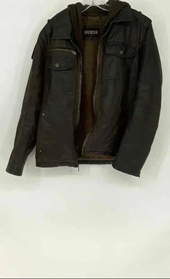 Guess Mens Brown Long Sleeve Pockets Hooded Full-Zip Jacket Size Small - Image 1 of 4