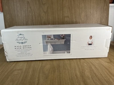 RACHEL ASHWELL SIMPLY SHABBY CHIC Wall Shelf W Hooks Vintage White Finish - Image 1 of 4