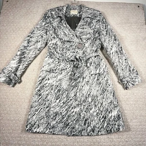 Alberto Makali Trench Coat Jacket Women’s Sz 8 Belted Embroidered Silver White - Picture 1 of 15