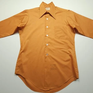 VTG Van Heusen Mens Shirt Medium Orange Big Collar 70s Dacron Blend Disco Retro - Picture 1 of 21