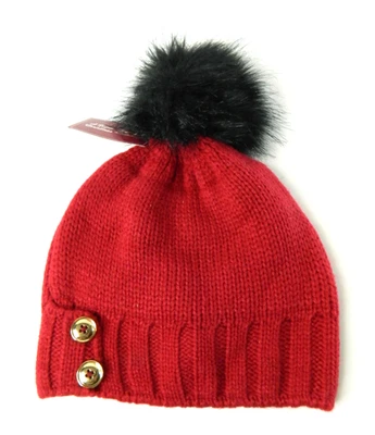 Gymboree Kids A Royal Christmas Red and Black Puff Winter Beanie Hat 2T 3T New - Image 1 of 4