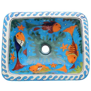 Handmade Talavera Ceramic Rectangle Bathroom Sink Mexican Art # 606 - Picture 1 of 3