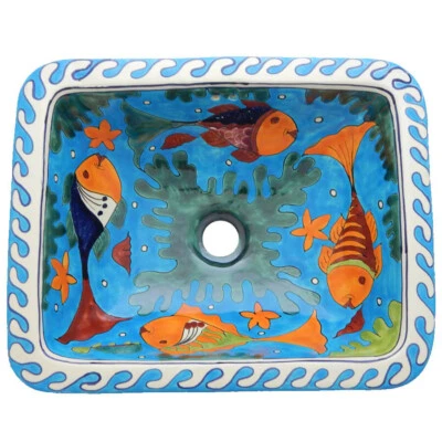 Fregadero de baño rectangular de cerámica hecho a mano Talavera arte mexicano # 606 Foto 1 de 3