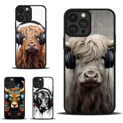 Para iPhone 6 7 8 11 12 13 14 15 Pro Max Funda Bull Auriculares Vaca Foto 1 de 4