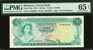 Bahamas One Dollar 1974 QEII Pick-35a GEM UNC PMG 65 EPQ - Picture 1 of 2