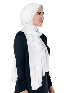 Non-see-through Premium Jersey Maxi Hijab Head Scarf Wrap for Muslim Women White - Picture 1 of 6
