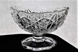 Antique McKee Toltec Clear Pressed Cut glass 4.75"x 3.5"x 3" oval footed Bowl - Picture 1 of 9