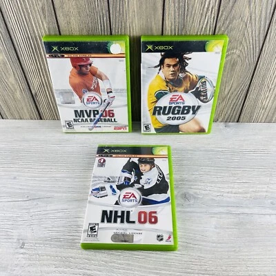 Lote de 3 Juegos Xbox Originales Deportes NHL 06, Rugby 2005 y MVP NCAA Béisbol 06 Foto 1 de 4