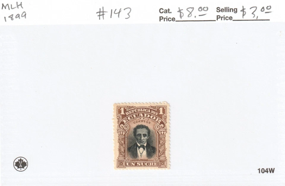 Ecuador / República del Ecuador #143 1s Ocre y Negro "José Olmedo" MLH 1899 Foto 1 de 1