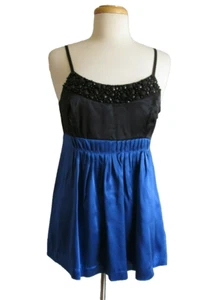 NWT Kenzie Y2K 100% Silk Black / Blue Spaghetti Strap Tank Top/Camisole Size M - Picture 1 of 10