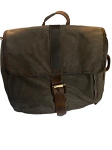 Bolso Mensajero Tachuelas de Latón Resistente Caqui Lona Cuero Hebillas Correa Convertible - Imagen 1 de 17