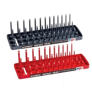 Hansen 1/4" Socket Tray Organizer Holder Set 3 Row Metric SAE Shallow, Deep USA - Picture 1 of 10