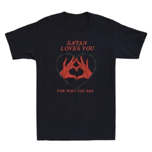 Satan Loves You For Who You Are Funny Saying Quote Gift Vintage Men's T-Shirt - Picture 1 of 8