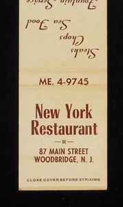 1950er New York Restaurant Steaks Koteletts Meeresfrüchte Brunnen Service Woodbridge NJ - Bild 1 von 2