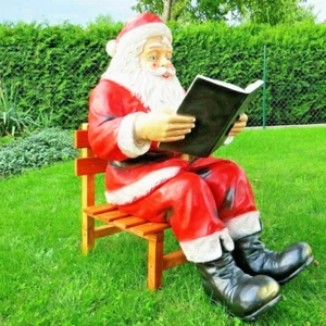 XXL Weihnachtsmann mit Buch +Holzstuhl lebensgross Santa Garten-Deko Modell 2024 - Bild 1 von 3