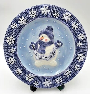 Bella Casa Snowman by Ganz Blue White Ceramic Dish Platter w/Metal Holder 11” - Picture 1 of 14