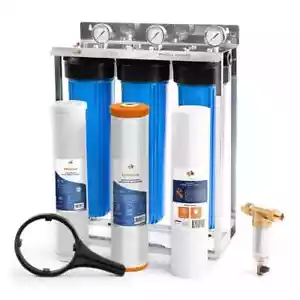 Sistema para toda la casa Big Blue de 20" de 3 etapas 1" + carbono, hierro manganeso, filtro de sedimentos - Imagen 1 de 10