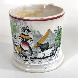 Antique 1800's Staffordshire Child's Mug Cup Goat Cow Woman - Picture 1 of 6