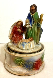 Carillon Natalizio Natività Ceramica Sacra Famiglia Vintage Gioco Silenzioso Notte - Foto 1 di 6