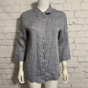 Camicetta donna Lafayette 148 4 bottoni blu colletto manica 3/4 lino - Foto 1 di 4