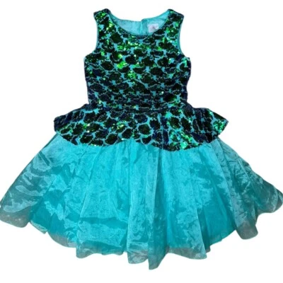 Disney Girls Ariel Sequined Dress 8 9 10 Tulle Twirl Party Costume Blue Green - Image 1 of 4