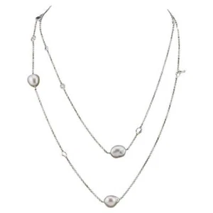 Tiffany & Co Peretti Aquamarine Pearl Diamond Platinum Sprinkle By Yard Necklace - Picture 1 of 8