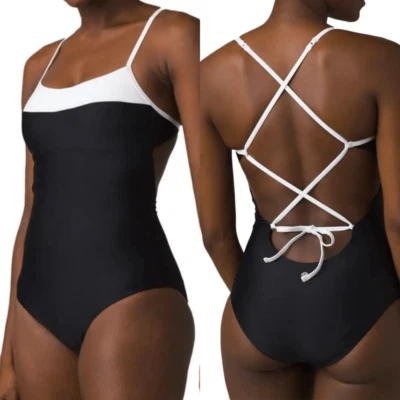 PrAna lurisia One Piece Bathing Suit Swimwear Swimsuit black white modest XL - Image 1 of 4