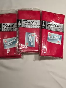Lot 3 Napkins Holiday Red Linen Scotchgard KMart Damask Dinner Discontinued - Picture 1 of 5