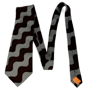 Bugatchi Uomo Men's Brown and Gray Wavy All Silk Handmade Neck Tie - Picture 1 of 5