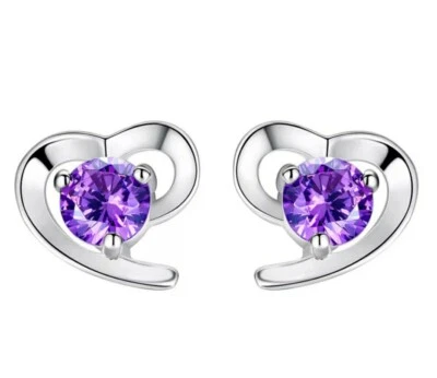 Orecchini cuore argento, punto luce viola, idea regalo, san Valentino 🎁🎁 - Immagine 1 di 4