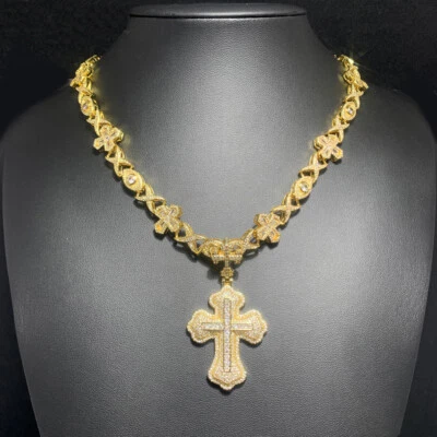 Conjunto de collar colgante de cruz de hip hop con cruz de ojo cadena cubana joyería de circón 5A Foto 1 de 4
