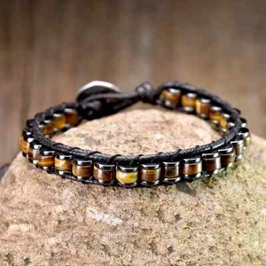 Natural Tiger Eye Hematite Beads Healing Chakra Bangle Handmade Crystal Bracelet - Picture 1 of 3