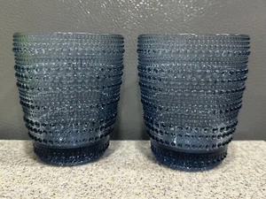 2 Godinger Old Fashioned Blue Glasses Hobnail Texture Lumina 4” Pristine Cond! - Picture 1 of 6