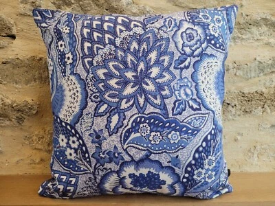 Liberty Arts Patricia Lapis Linen Floral & Cobalt Velvet Fabric Cushion Cover  - Image 1 of 4