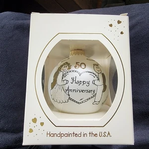 Teresa Thibault Gifts " Happy 50th Anniversary "Hand-Painted Christmas Ornament - Picture 1 of 8