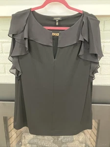 Escada Size 46 Black Blouse Top Tunic Ruffle Sleeve Gold Clasp - Picture 1 of 11