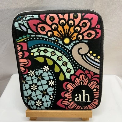 Erin Condren iPad Sleeve Cover Black Floral Print Neoprene Planner Zip Bag - Image 1 of 4