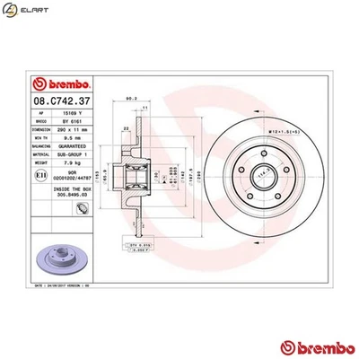 2x BRAKE DISC 08.C742.37 FOR RENAULT GRAND/SCENIC/III M9R610/615 2.0L 4cyl - Image 1 of 4