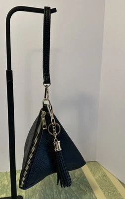 Unusual Black Clutch Triangle Wristlet Purse Wrist Strap Tassel Key Ring City - Image 1 of 4