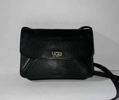 UGG Australia Rae Crossbody Bag Purse Black Leather Shoulder Bag Gold Hardware - Image 1 of 4