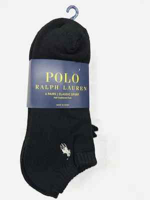 NEW 6 PAIR PACK POLO RALPH LAUREN MENS NO SHOW SOCKS BLACK / SILVER SIZE 6-12.5 - Image 1 of 4