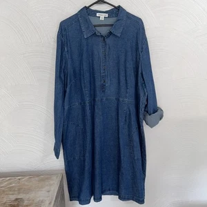 Vestido Coldwater Creek para mujer 3X azul denim cambray bolsillos manga lengüeta enrollable - Imagen 1 de 9