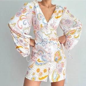 Ted Baker Dress Women’s Size 2 Floral Print Tunic Art Boho Blouson Sleeve Pastel - Picture 1 of 14