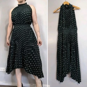 Witchery Sz 10 Green Polkadot Pleated Dress AS NEW - Picture 1 of 7
