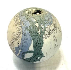 Vintage ROMILLA BATRA Studio Art Sculpture 3 1/2” Sphere Tree Vase Green Blue - Picture 1 of 5