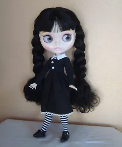 Blythe Doll Customized Wednesday Addams Black Hair w/ Dress Socks Shoes 18 hands - Picture 1 of 6