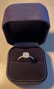 BRAND NEW PLATINUM PRINCESS HALO ENGAGEMENT RING NATURAL DIAMOND SIZE J (Juliet) - Picture 1 of 8